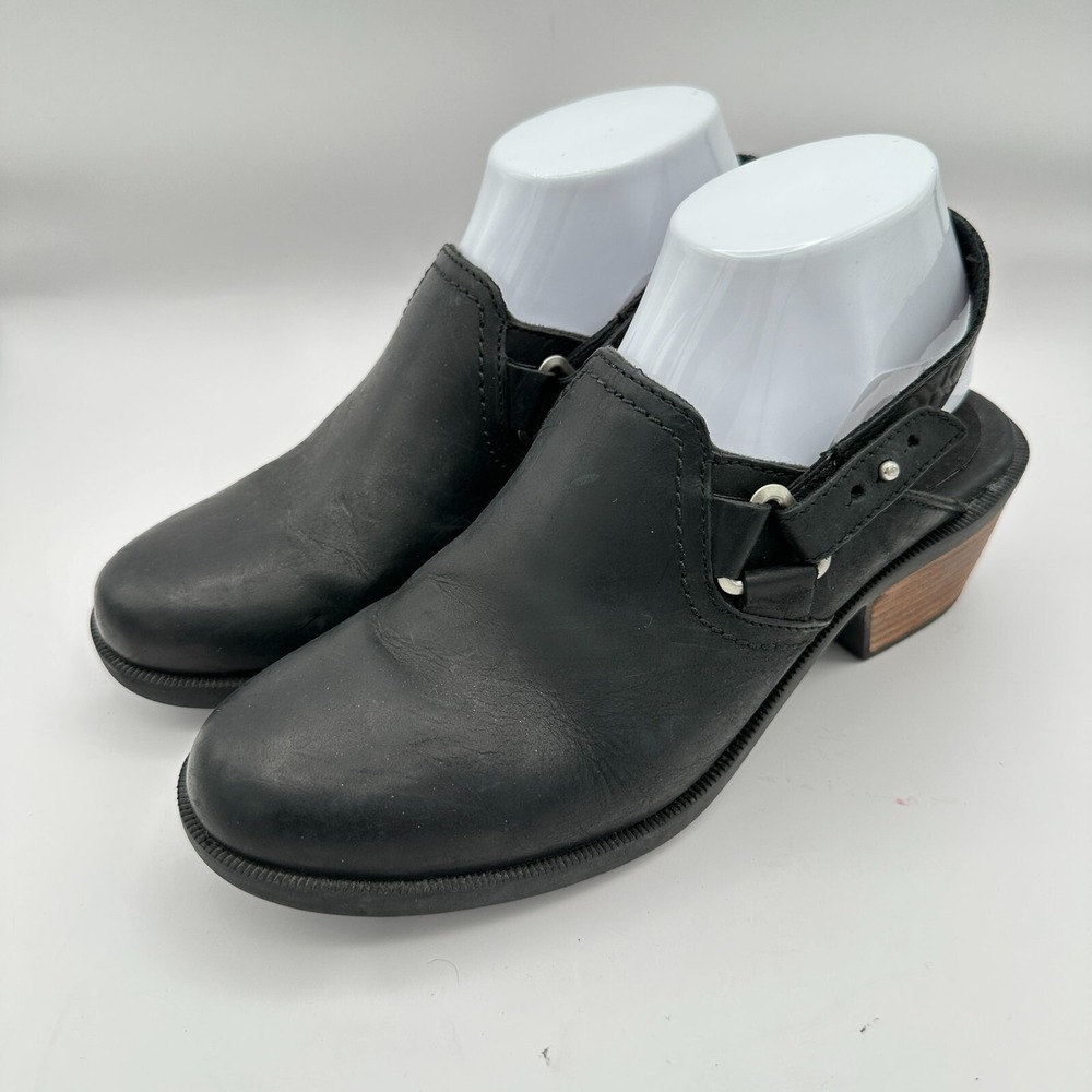 Teva Sling Back Clog Shoes Womens Size 8 Black Foxy Leather Mule Block Heel Work